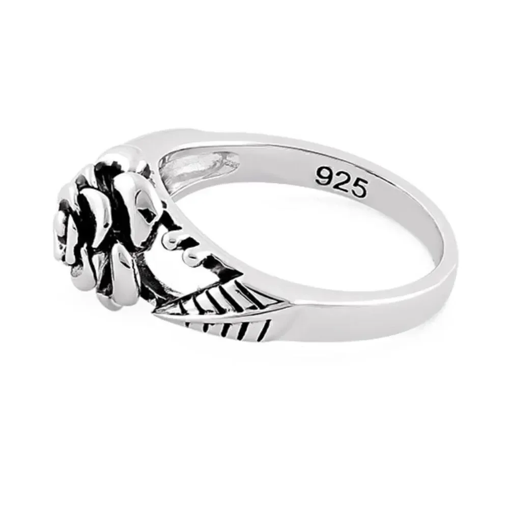 New Sterling Silver Rose Floral Ring